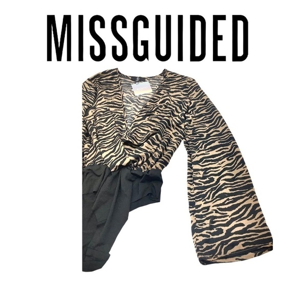 MISSGUIDED Bodysuit Black Brown Wrap Front - Picture 4 of 6
